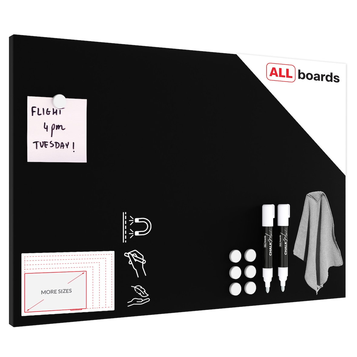 ALLboards Metallische Magnettafel KREIDETAFEL SCHWARZ 60x40cm Memoboard  Magnetpinnwand + 6 Tafelkreide, 10 Magnete und Schwamm