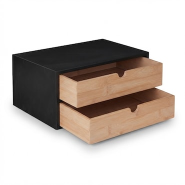 Relaxdays Schubladenbox, Bambus & MDF, Mini Kommode 2 Schubladen, HBT 14x33x21 cm, Schreibtisch Organizer, schwarz/natur