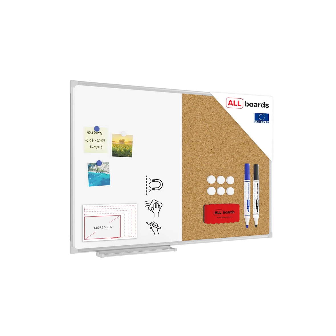 ALLBoards Kombitafel Whiteboard + Kork 90x60cm,  Alurahmen