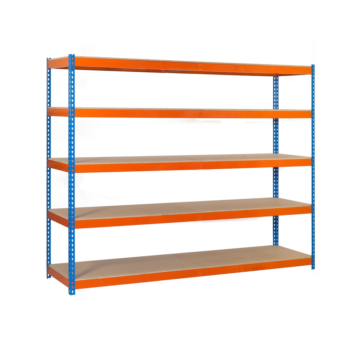 SimonRack Industrieregal, 2500x1500x600 mm, 600 kg am Biegepunkt, 5 Holzböden, Garagenregal, Blau/Orange/Holz- Simonforte