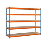 thumbnail of SimonRack Industrieregal, 2500x1500x600 mm, 600 kg am Biegepunkt, 5 Holzböden, Garagenregal, Blau/Orange/Holz- Simonforte