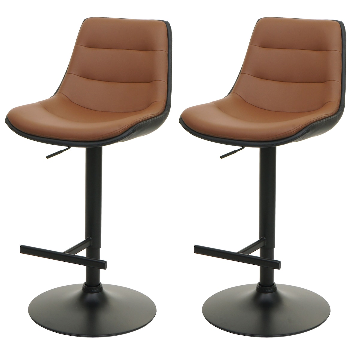 2er-Set Barhocker HWC-L85, Barstuhl Tresenhocker Drehhocker, höhenverstellbar mit Lehne Kunstleder ~ braun