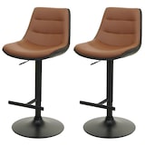 thumbnail of 2er-Set Barhocker HWC-L85, Barstuhl Tresenhocker Drehhocker, höhenverstellbar mit Lehne Kunstleder ~ braun