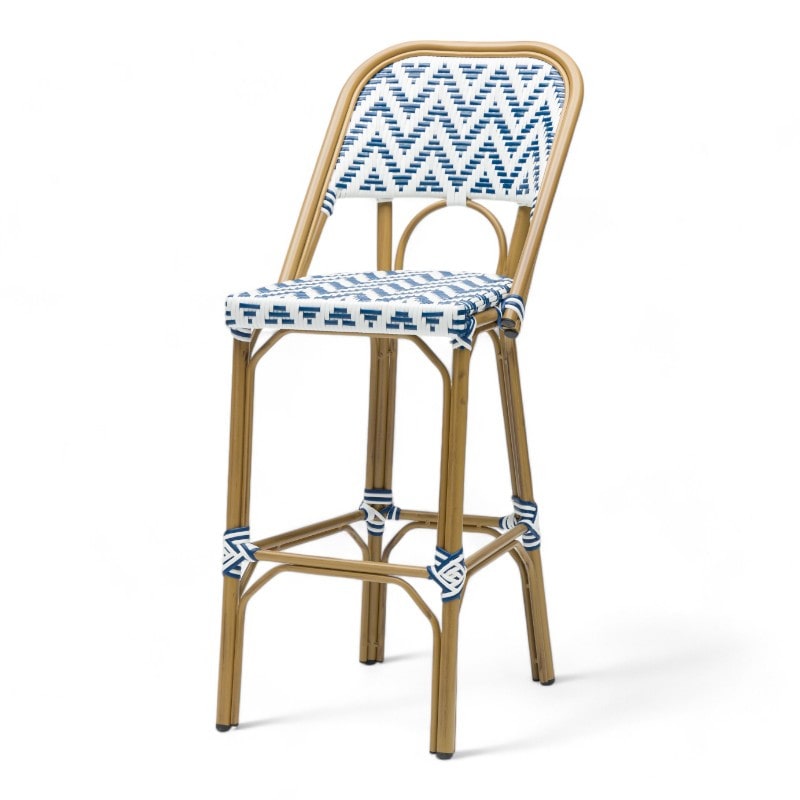 Barhocker ALMA - Blau-weißes Geflecht