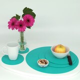 thumbnail of BIASTO - Premium Filz Untersetzer - rund 20cm - Farbe: türkis (HF019). Design Glas-Untersetzer für Getränke, Tisch, Bar, Tasse, Vase