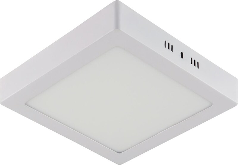 Ein quadratischer, weißer Deckenlampen-Aufbauleuchte.