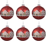 thumbnail of 6 Glaskugeln Weihnachtsmotive 8cm Handbemalt Weihnachtskugeln Christbaumkugeln Glitzer matt rot