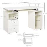 thumbnail of HOMCOM Mesa de Computador com Prateleiras 2 Gavetas Bandeja de Teclado e Suporte para Monitor e CPU 120x55x85 cm Branco