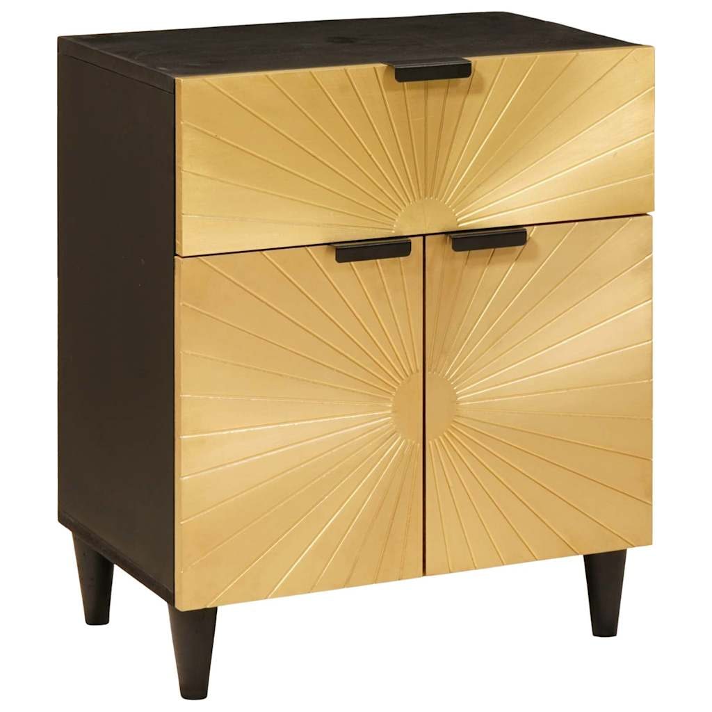 vidaXL Nachttisch Schwarz und Gold 50 x 33 x 60 cm massives Mangoholz