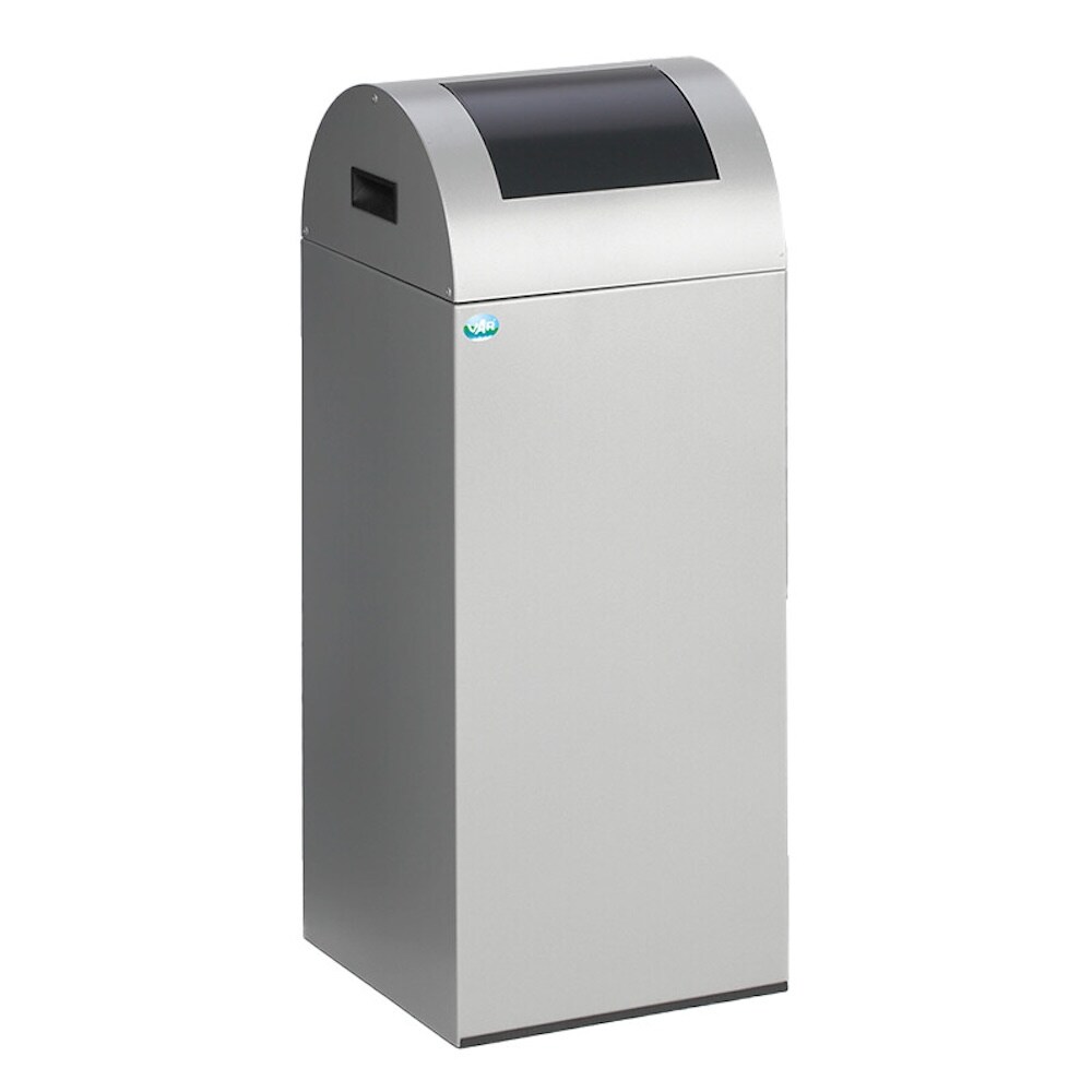 PROREGAL Selbstlöschender Wertstoffsammler rund | 60 Liter, HxBxT 80x32x32cm | Verzinkter Stahl | Silber-Anthrazit | Mülleimer Abfalleimer Müllkorb