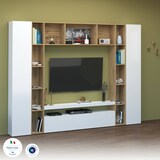 thumbnail of Dmora Parete attrezzata Gilberto, Set salotto porta TV a 3 ante, Mobile soggiorno multiuso, 100% Made in Italy, cm 270x35h210, Bianco lucido e Rovere