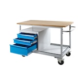 thumbnail of PROREGAL Mobile Werkbank Light Rhino,  Ablagefach + 3 Schubladen, HxBxT 85x130x60cm, 2 Lenkrollen & 2 Bockrollen, Traglast 300kg, Lichtgrau/Lichtblau