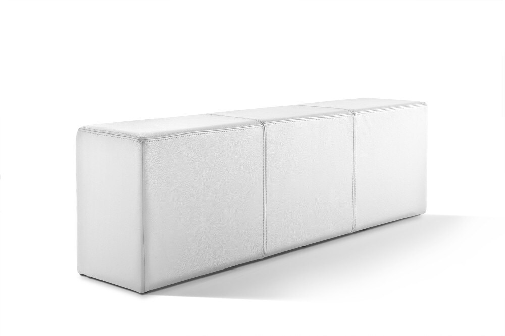 wonido Bank, Sitzbank in Stuhlhöhe mit komfortabler Polsterung, B = 150 cm, T = 33 cm, H = 47,5 cm, echtes Leder, schneeweiß