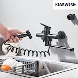 thumbnail of MAX | gastronomische mengkraan wandmontage kraan zwart | professionele keukenkraan roestvrij staal met handdouche|kraan restaurant wand platte uitloop