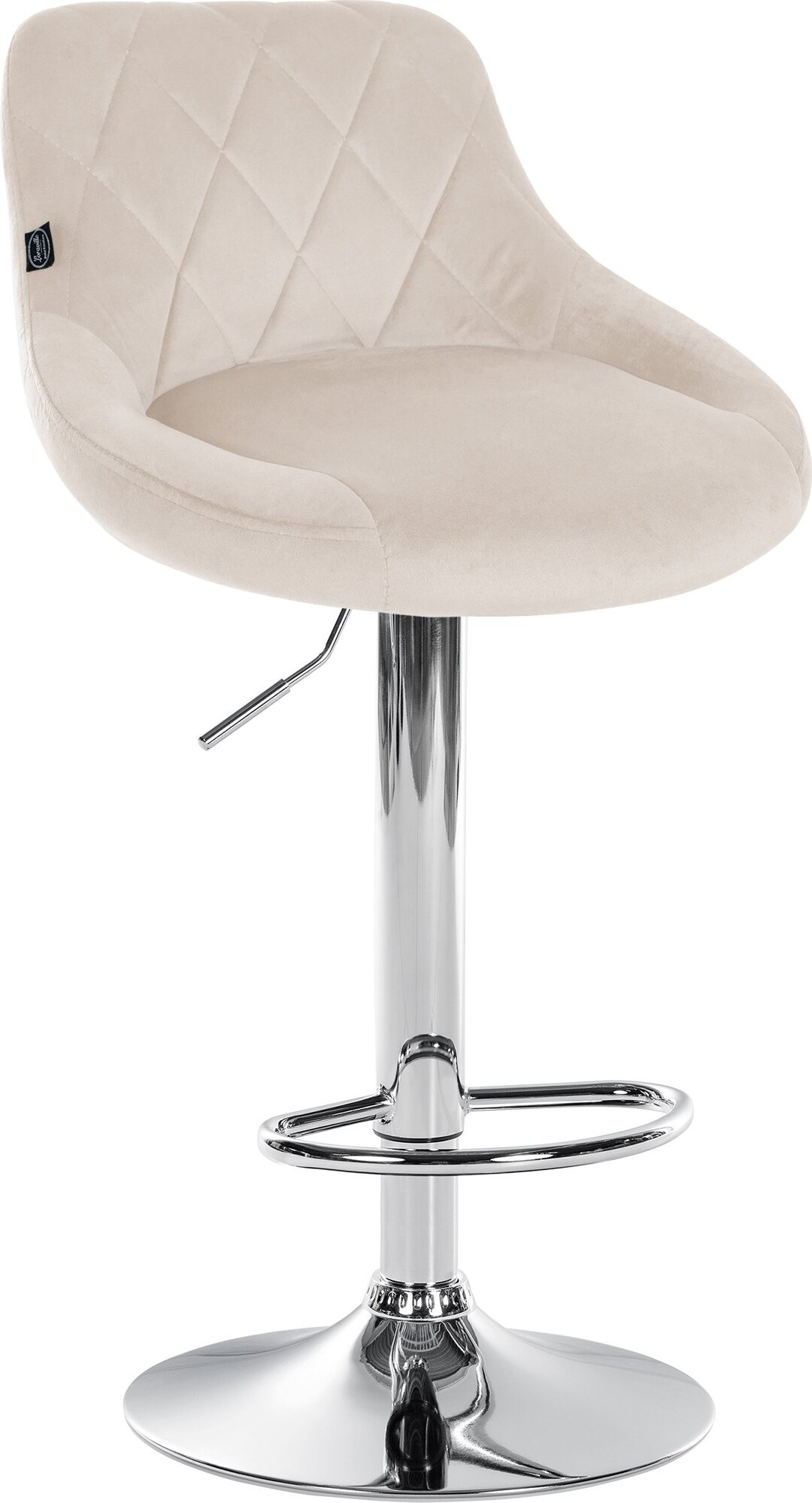 Barhocker FALON - Samt Creme 46x49x83 cm Silber | Barstuhl Mit Lehne Drehbar Tresenhocker Tresenstuhl Kneipenhocker Kneipenstuhl
