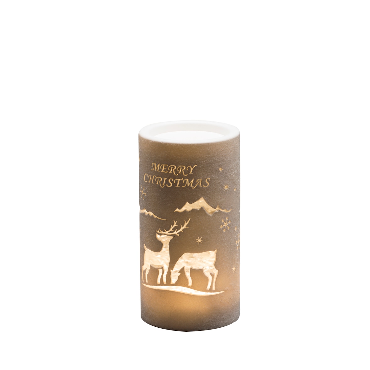 Konstsmide LED Laterne "Rentier, Weihnachtsmann und Schlitten", wassergefüllt, Zylinderform, 5h Timer, 1 warm weiße Diode, batteriebetrieben, Innen