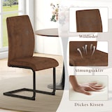 thumbnail of Esszimmerstuhl Set 2er braun+schwarz 99x44x45 cm mit ergonomischer Rückenlehne, Tech Stoff Bezug, Metallgestell, rutschhemmende Füße
