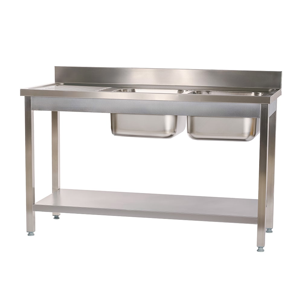 Romux® Évier en Acier Inoxydable avec 2 Cuves et Égouttoir à Gauche 1600x600x850 mm Démontable | Évier Industriel | Plonge Inox Professionnelle
