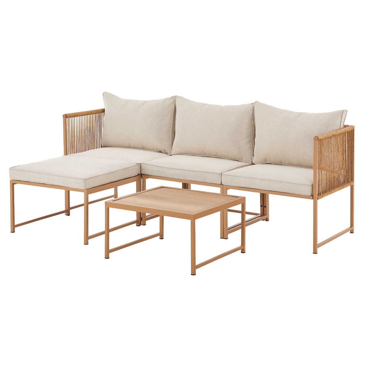 SVITA DETROIT Polyrattan Tuinloungeset Modulaire Hoekbank met Tafel Inclusief Kussens Beige