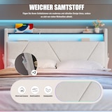thumbnail of Polsterbett 160x200 mit LED, USB-Anschlüssen und Stauraum im Kopfteil – multifunktionales Design in Beige, Samtbezug