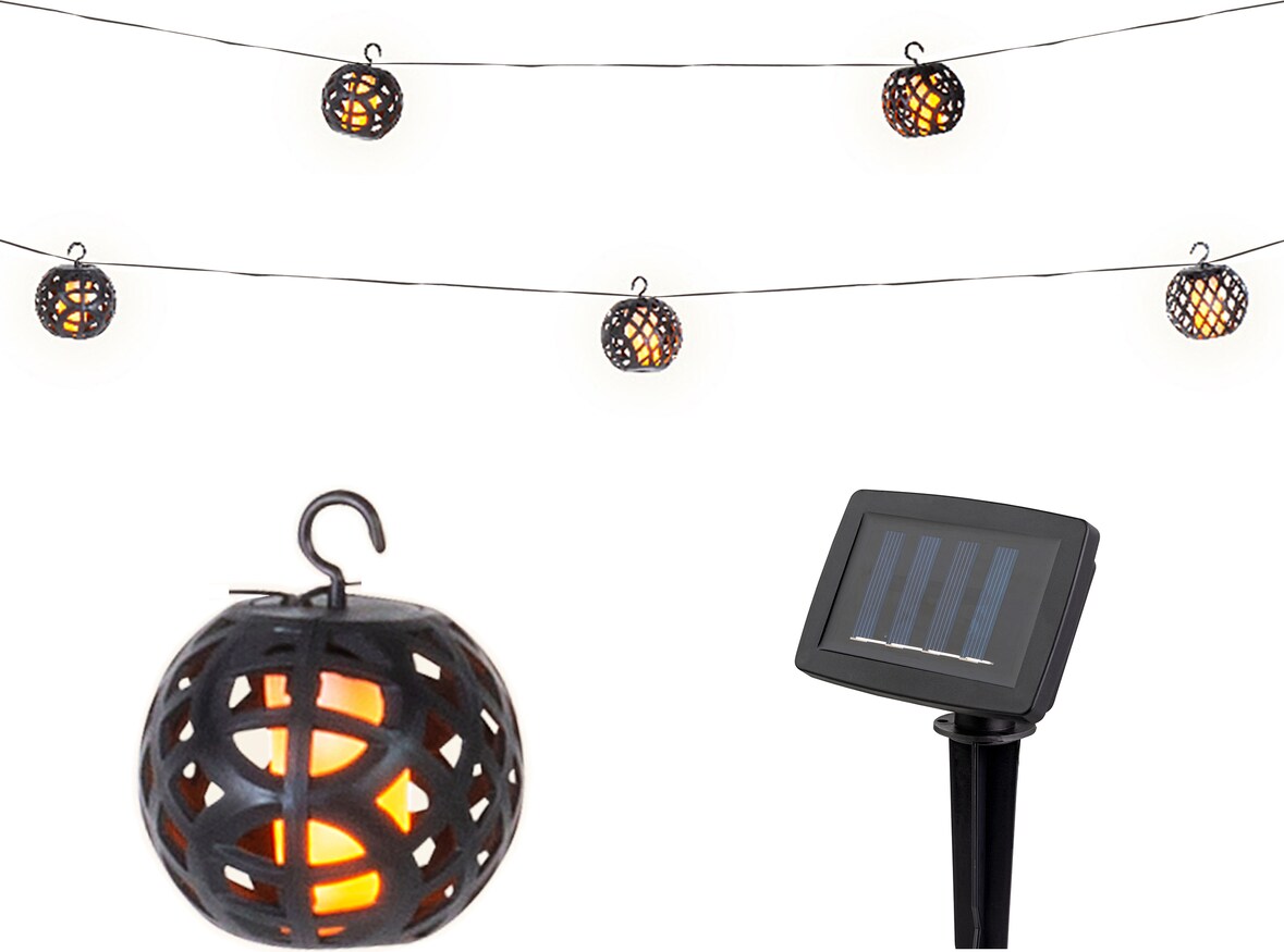 LED Solar Lichterkette Kugeln 1,75m - Solarlichterkette Flammeneffekt Solarkette Gartenbeleuchtung Partylichterkette Außen Garten Balkon Warmweiß