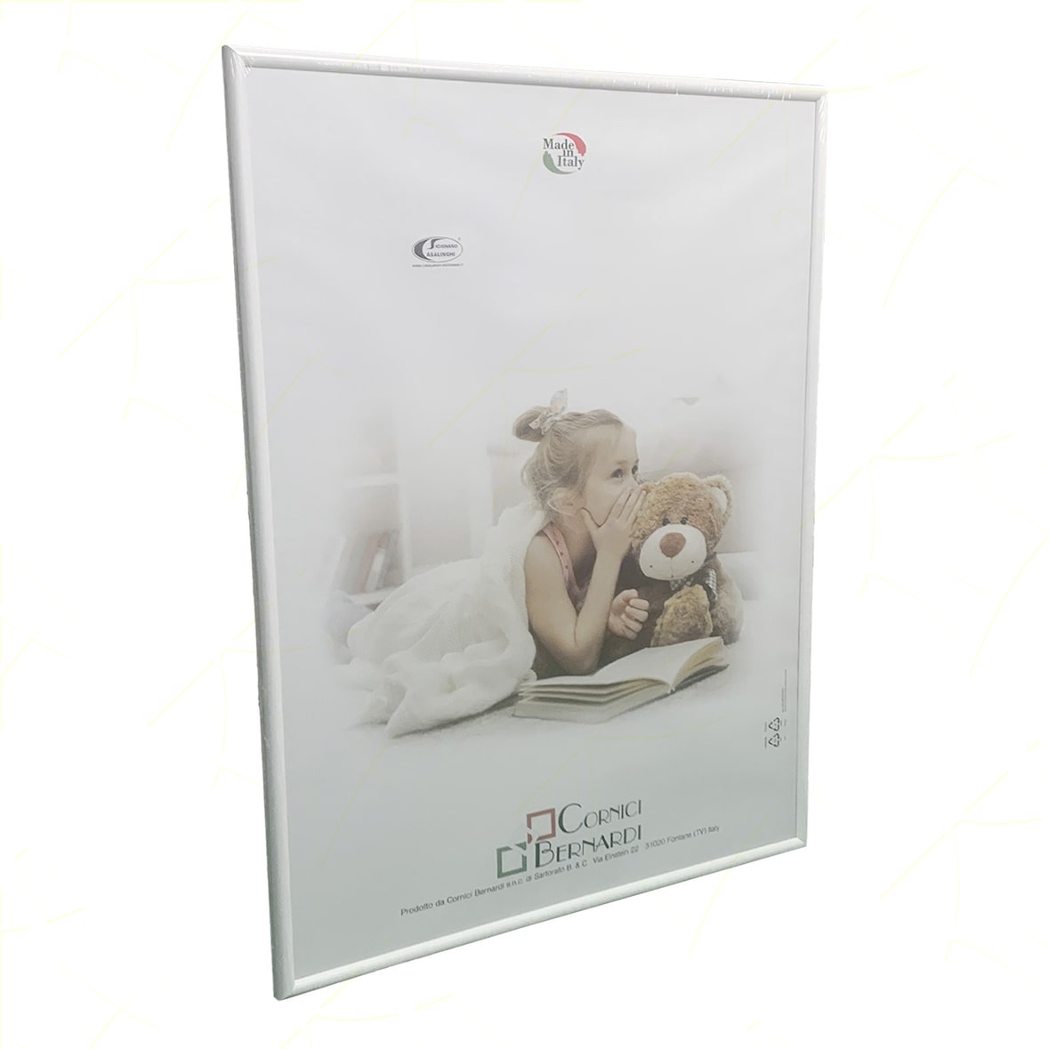 Marco curvo moderno de 35 x 50 cm en madera blanca con panel de MDF resistente y cristal Crilex para fotos, imágenes, carteles, documentos