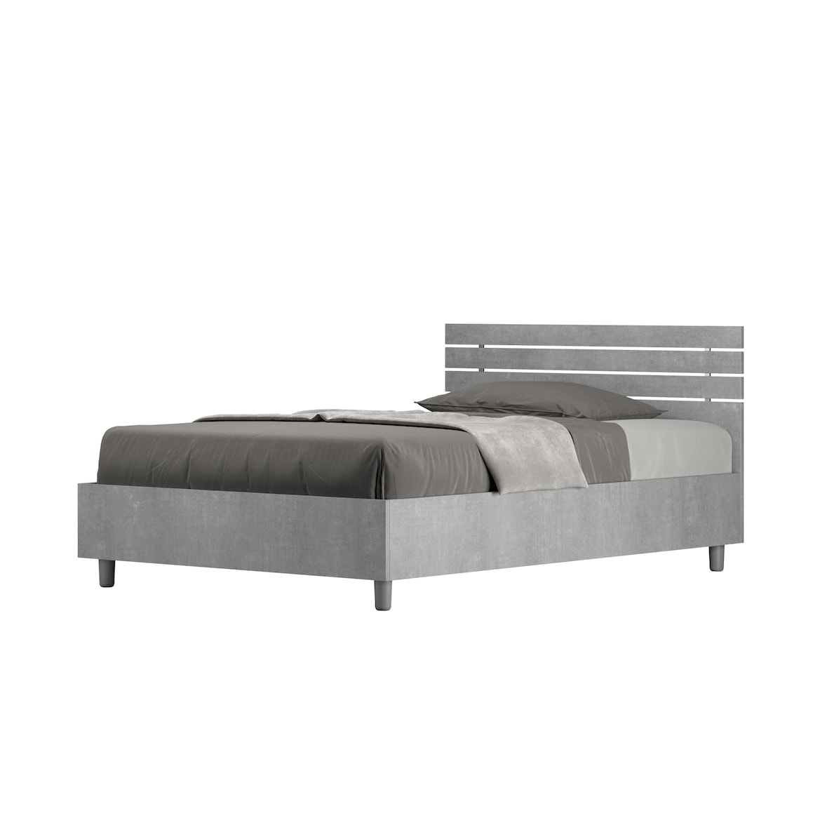 Letto con rete 120x200 testata dritta con doghe cemento Ankel