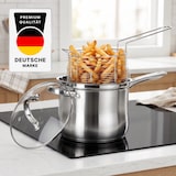 thumbnail of Frittiertopf 3,5L aus Edelstahl mit Frittierkorb & Glasdeckel – Induktion, Gas, Ceran & Elektro – Pommestopf Fritteuse Spülmaschinenfest
