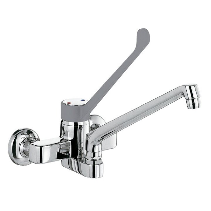 Rubinetto miscelatore biforo da parete, monocomando con leva clinica e canna girevole da 220 mm - mod.1s.4021.45.72