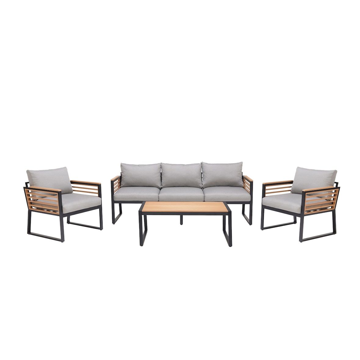 METRO PROFESSIONAL Outdoor-Lounge Ateo 4-tlg., Alu/Eukalyptusholz, 2 Einzelsesseln, 1 3-Sitzer Sofa, 1 Couchtisch, mehrfarbig
