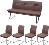 thumbnail of Esszimmer-Set HWC-H70, Esszimmergruppe Sitzgruppe Esszimmergarnitur, Stoff/Textil Edelstahl gebürstet ~ braun 160cm