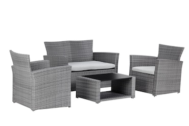 METRO PROFESSIONAL Lounge para exterior Brantford 4 peças, aço/ vime sintético, 2 poltronas, 1 sofá de 2 lugares, 1 mesa de centro, cinzento