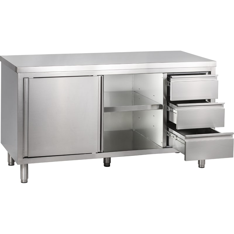 Arbeitsschrank mit Schiebetüren und Schubladenblock B 200cm x T 70cm