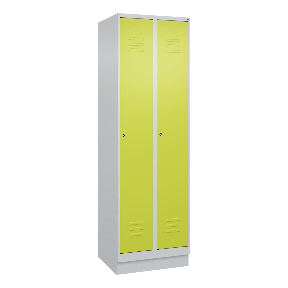 C+P Spind Classic PLUS, Sockel, 2 Abteile, HxBxT 195x60x50cm, Zylinderschloss, Hellgrau/Clowngrün von PROREGAL
