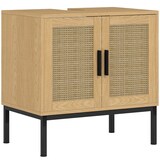thumbnail of Waschtischunterschrank 60x39x60 Eiche mit Rattanoptik, 2 Regalböden, Kippschutz, melaminbeschichtet, Boho-Stil, Badezimmermöbel
