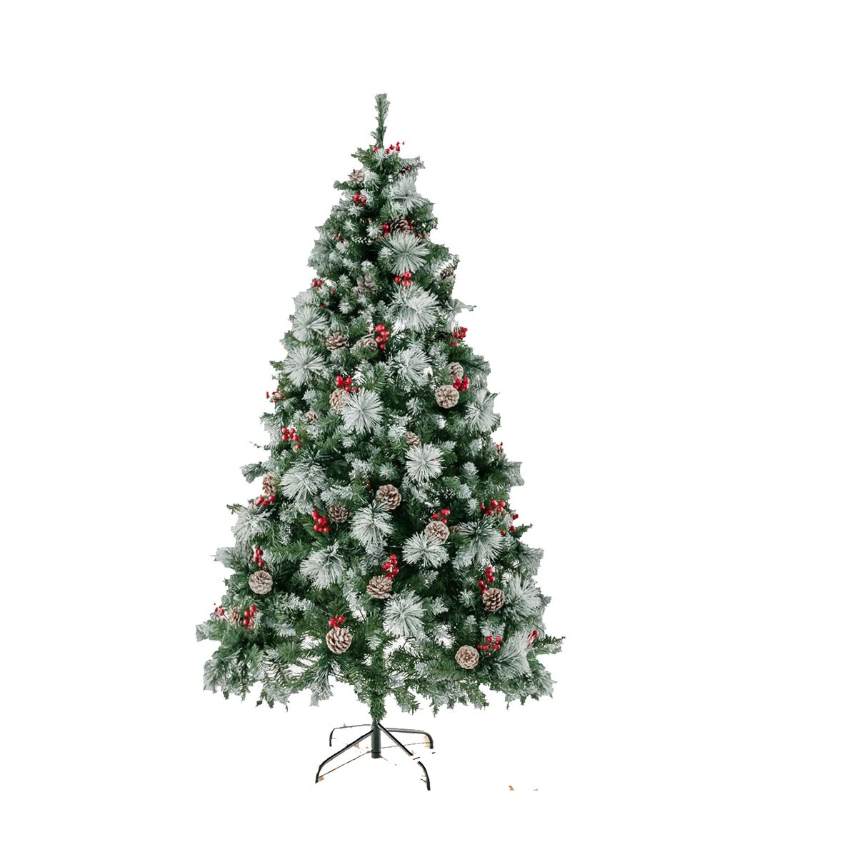 COSTWAY 180 cm LED-Kunstweihnachtsbaum, beleuchteter Weihnachtsbaum mit Tannenzapfen, roten Beeren und Metallständer