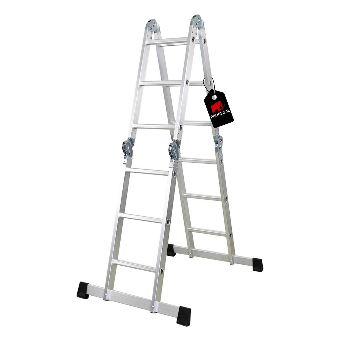 PROREGAL Sprossen-Mehrzweckleiter MULTISTEP mit Gerüstplattform, 4-teilig Aluminiumleiter, 4x3 Sprossen, bis zu 3,5 m Höhe, Traglast 150kg