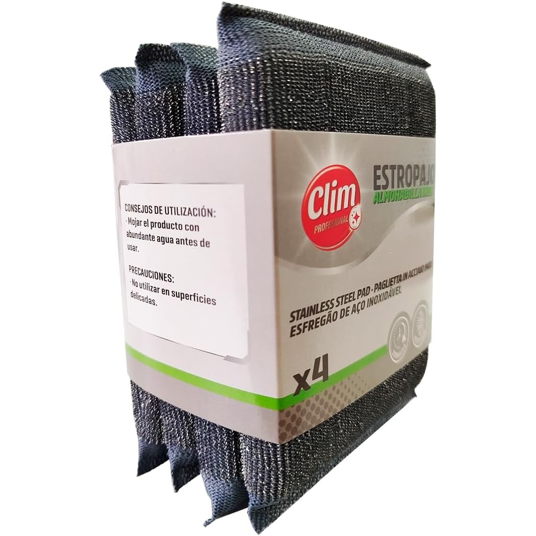 Estropajo almohadilla de acero inoxidable Clim Profesional. Pack 4 uds