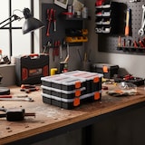 thumbnail of Relaxdays Sortierbox, 4er Set, 3 Größen, 49 Fächer, Kunststoff, Aufbewahrung Kleinteile, Sortimentsbox, schwarz/orange