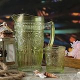 thumbnail of Trinkglas grün 280ml Wasserglas Saftglas Vintage Boho Blumenmuster