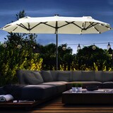 thumbnail of Doppelsonnenschirm Polyester Beige 292x150x218 cm, neigbar, mit LED-Solarleuchten und Handkurbel