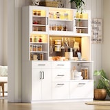 thumbnail of Merax Keukenkast 145 x 40 x 185 cm met led en stopcontacten, buffetkast, werkblad en 5 laden, wit