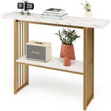 thumbnail of COSTWAY 2-stufiger Konsoletisch Schmaler Beistelltisch Marmor-Optik Flurtisch mit Metallrahmen  Ideal für Flur