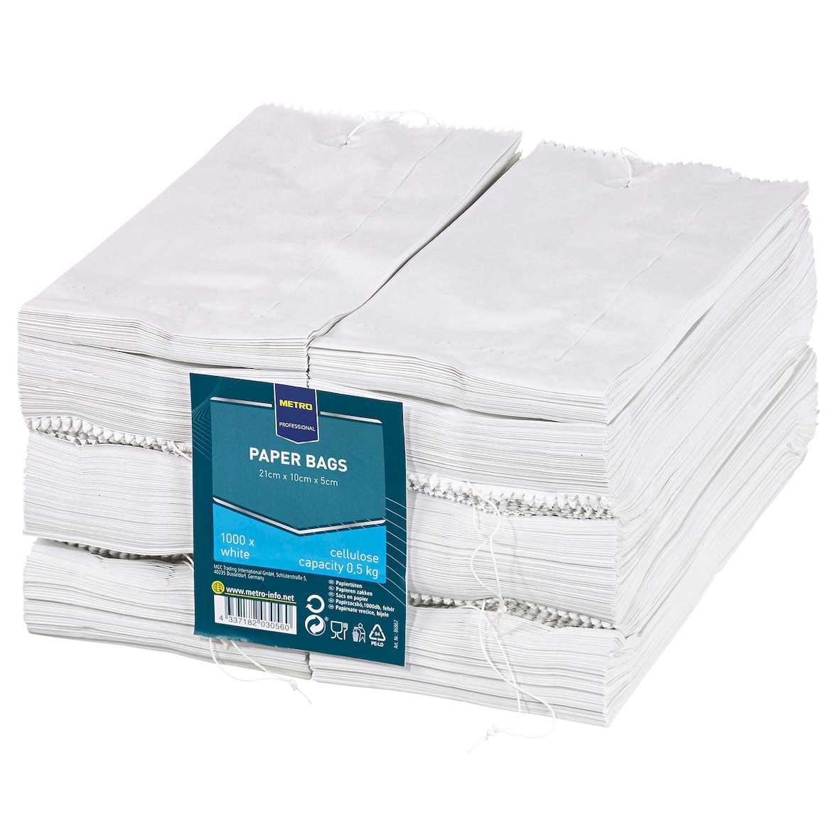 METRO Professional Papierfaltenbeutel, Cellulose, 21 x 10 x 5 cm, 0.5 kg, weiß, 1000 Stück