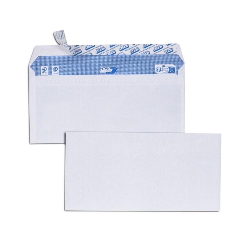 Boîte de 500 enveloppes Everyday blanches 110x220/DL, 90 g/m², adhésives avec bande