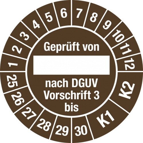 Dreifke® Prüfplakette Gepr....DGUV Vorschrift3 bis,2025-2030,Dokumentenf.,Ø30mm,10Stück/Bogen