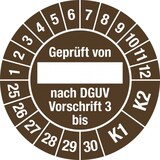 thumbnail of Dreifke® Prüfplakette Gepr....DGUV Vorschrift3 bis,2025-2030,Dokumentenf.,Ø30mm,10Stück/Bogen