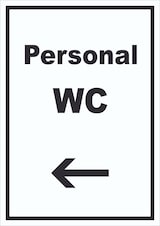 thumbnail of Personal WC Schild mit Text und Richtungspfeil links hochkant A6 (105x148mm)