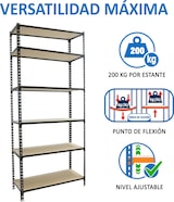 thumbnail of SimonRack Estantería Metálica, 2500x1200x400 mm, 6 Alturas, Bandeja Madera, 200 kg de Punto Flexión, Antracita/Madera - Maderclick