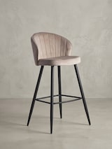 thumbnail of Barhocker Samt Beige Hocker mit Lehne 56x102,5x52,5 cm, Küchenhocker Skandinavisch Stoff / Metall 110 kg, Design Barstuhl Tresenhocker, Bistrohocker